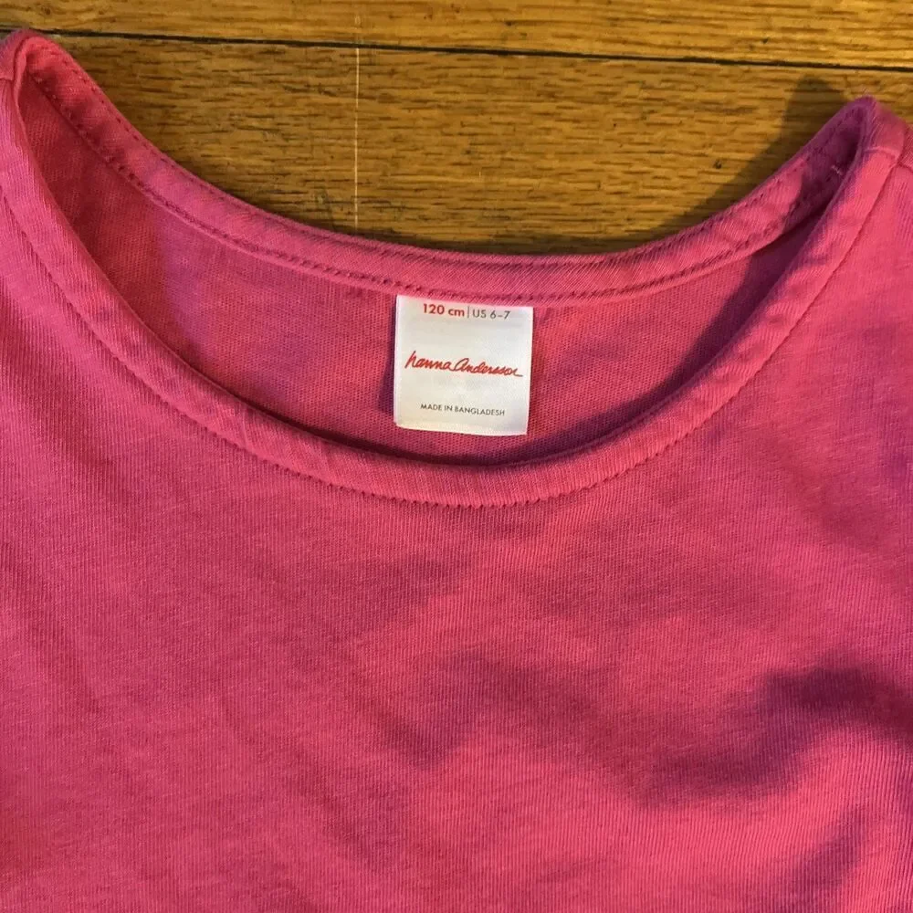 Hanna Andersson Girls Pink Long Sleeve Dress Unicorn Pocket Organic Size 6-7